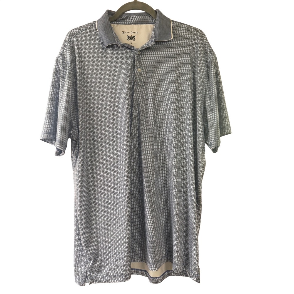 Hickey Freeman Golf Mens Polo Shirt Blue Geometric Floral Print Stretch XL - Picture 1 of 7